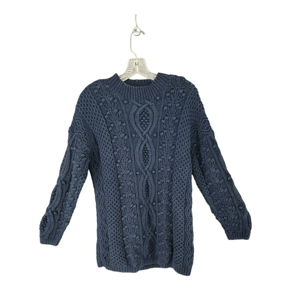 Express Womens Fisherman Sweater Cable Knit XS Oversized Navy Handknit Coastal
